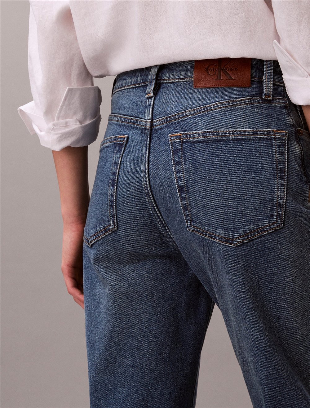 Calvin Klein High Rise Straight V Kadın Jean Pantolon Mavi