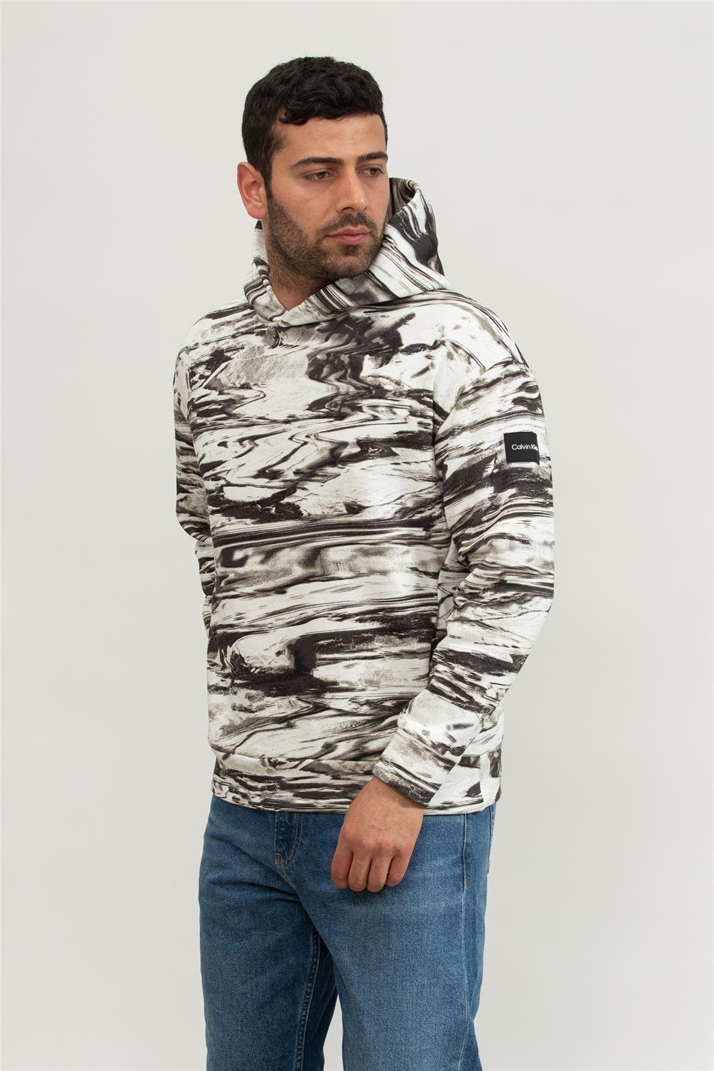 Calvin Klein Horizon Aop Erkek Kapüşonlu Sweatshirt