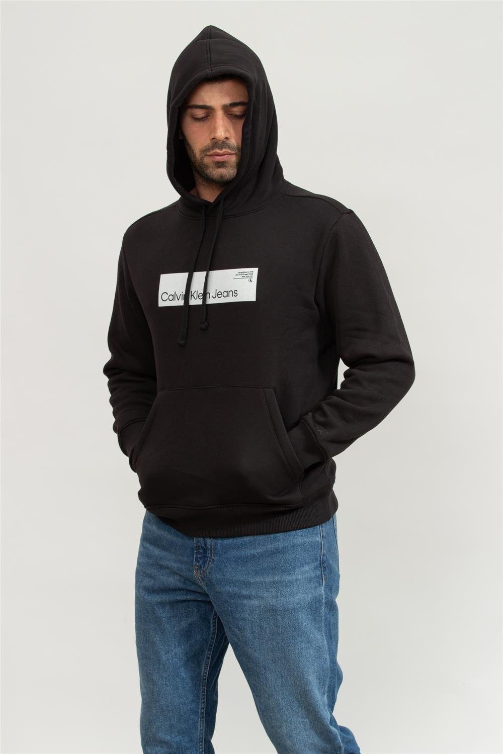 Calvin Klein Hyper Real Box Logo Erkek Kapüşonlu Sweatshirt