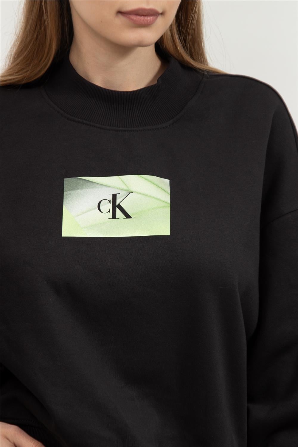 Calvin Klein Illuminated Box Logo Crew Neck Kadın Bisiklet Yaka Sweatshirt