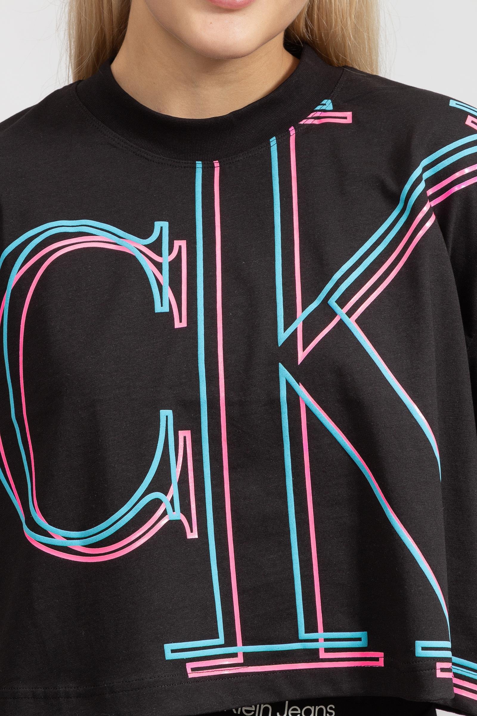 Calvin Klein Illuminated Ck Crop Kadın Bisiklet Yaka T-Shirt