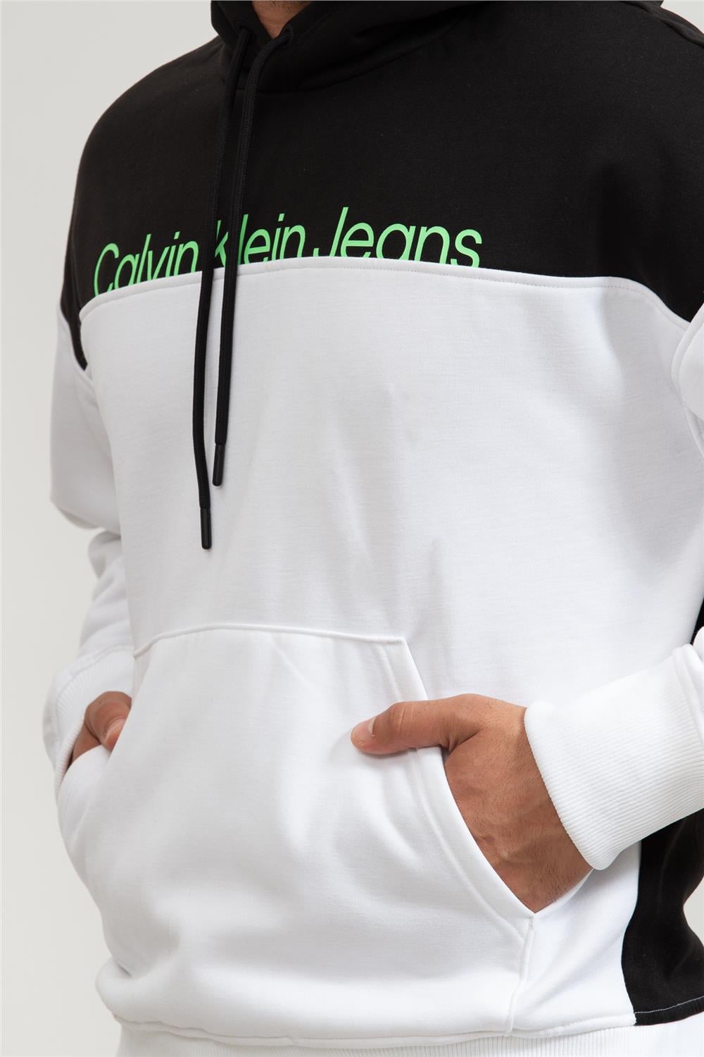 Calvin Klein Institutional Colorblock Erkek Kapüşonlu Sweatshirt