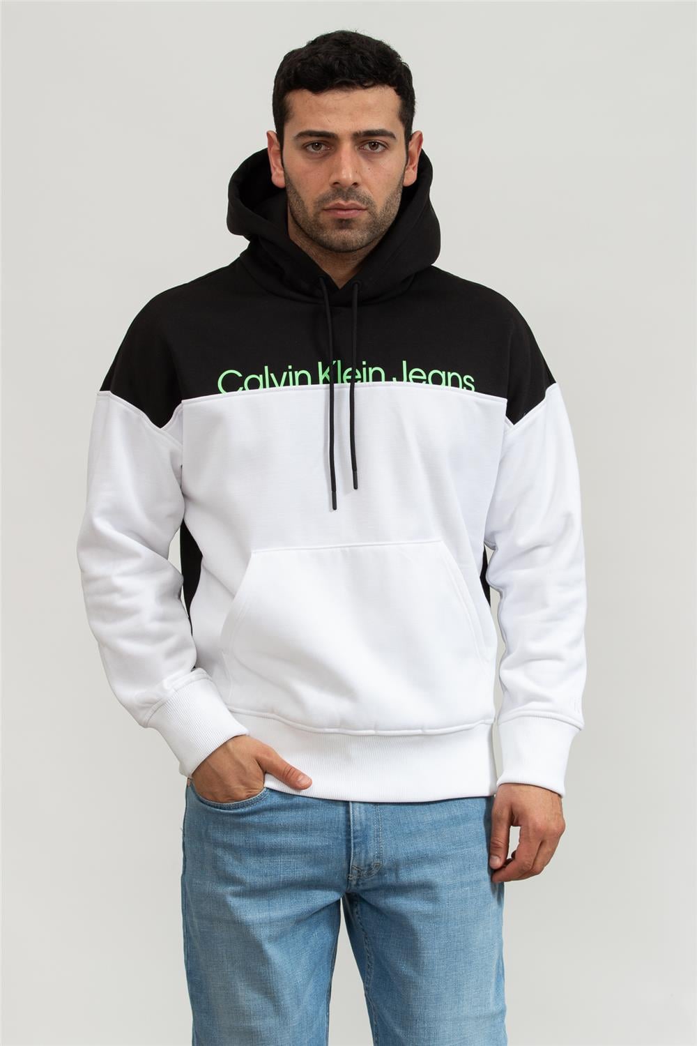 Calvin Klein Institutional Colorblock Erkek Kapüşonlu Sweatshirt