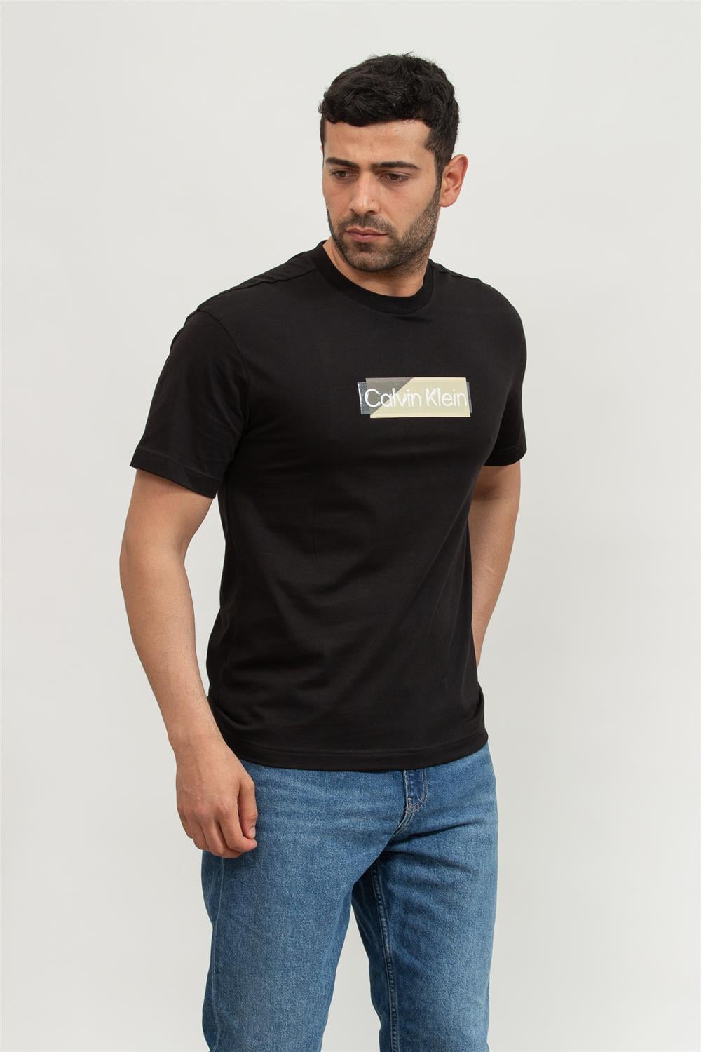 Calvin Klein Layered Gel Logo Erkek Bisiklet Yaka T-Shirt