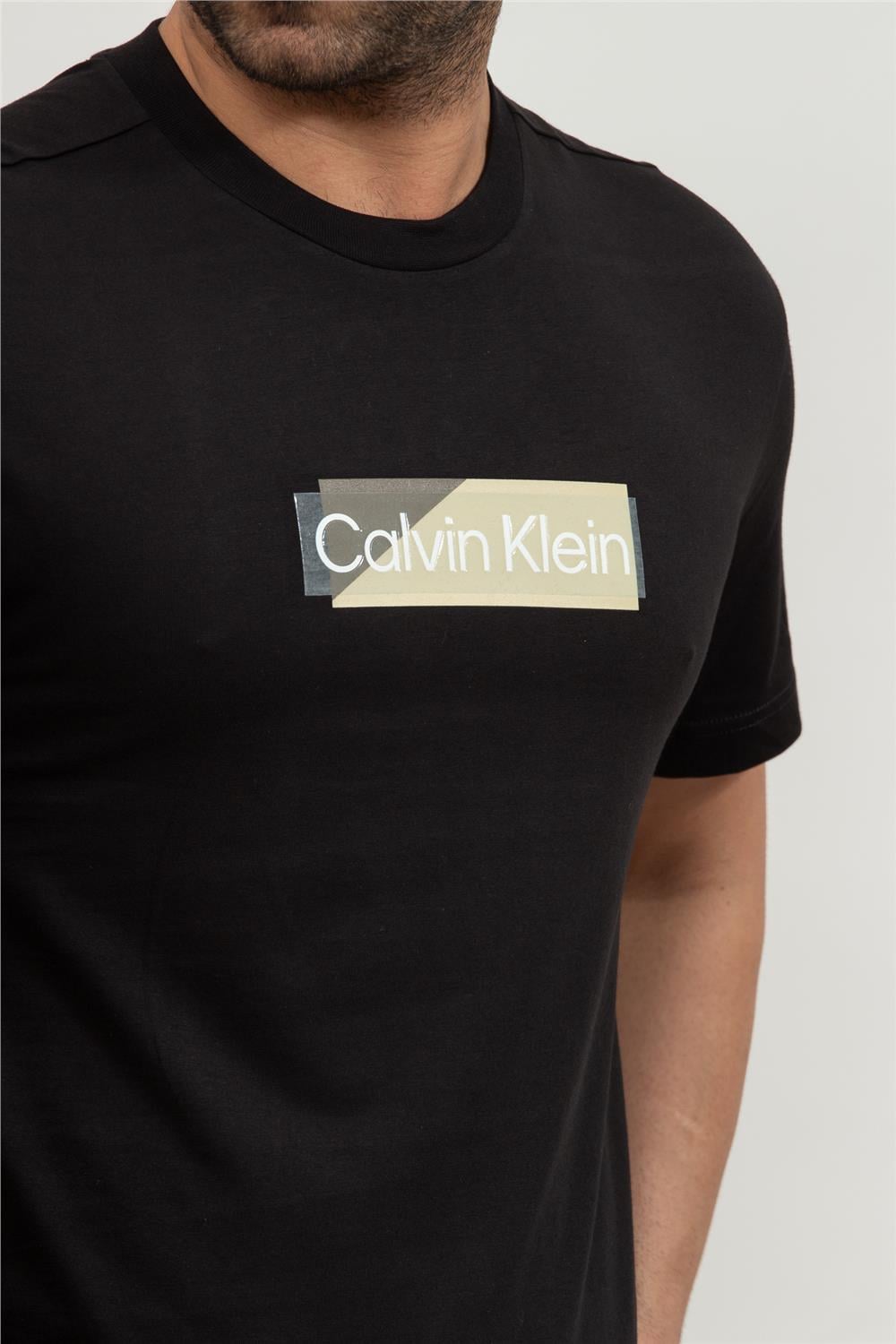 Calvin Klein Layered Gel Logo Erkek Bisiklet Yaka T-Shirt