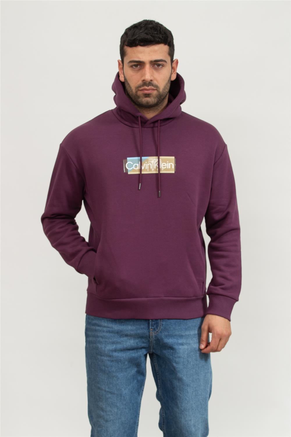 Calvin Klein Layered Gel Logo Erkek Kapüşonlu Sweatshirt