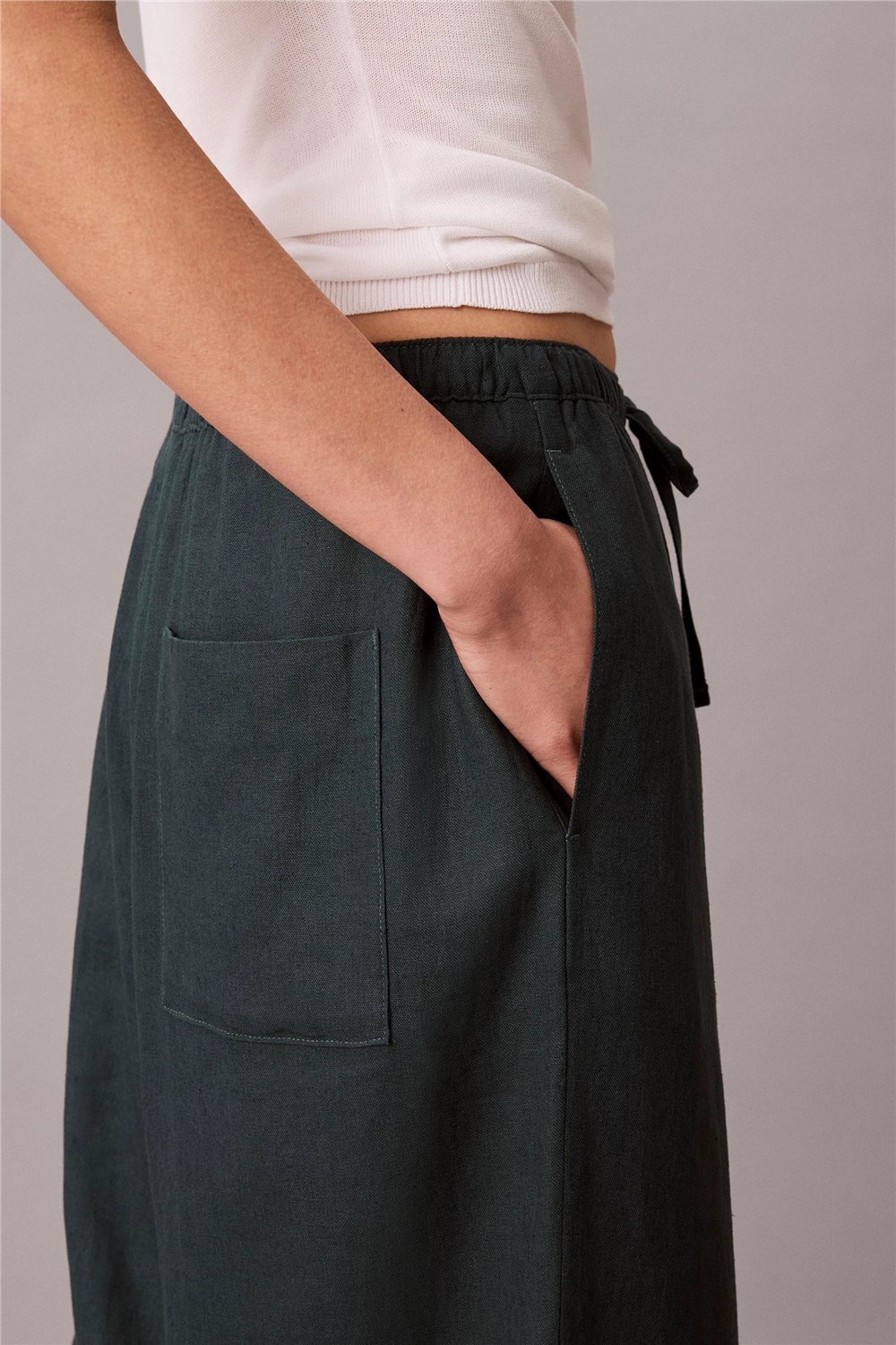 Calvin Klein Linen Weekend Casual Kadın Chino Pantolon Mavi