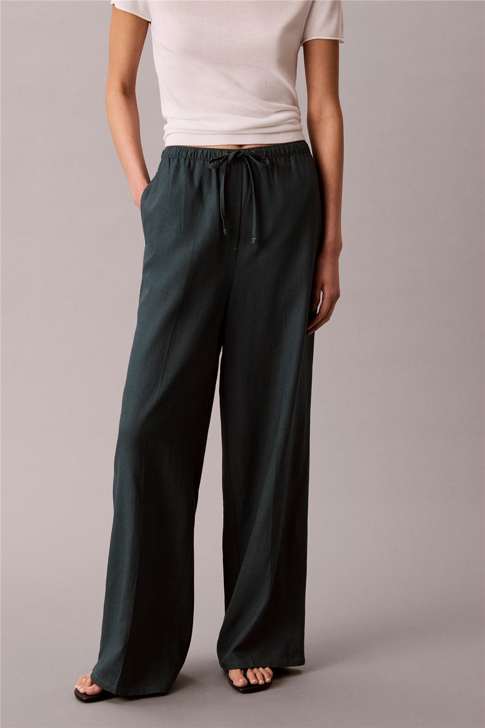 Calvin Klein Linen Weekend Casual Kadın Chino Pantolon Mavi