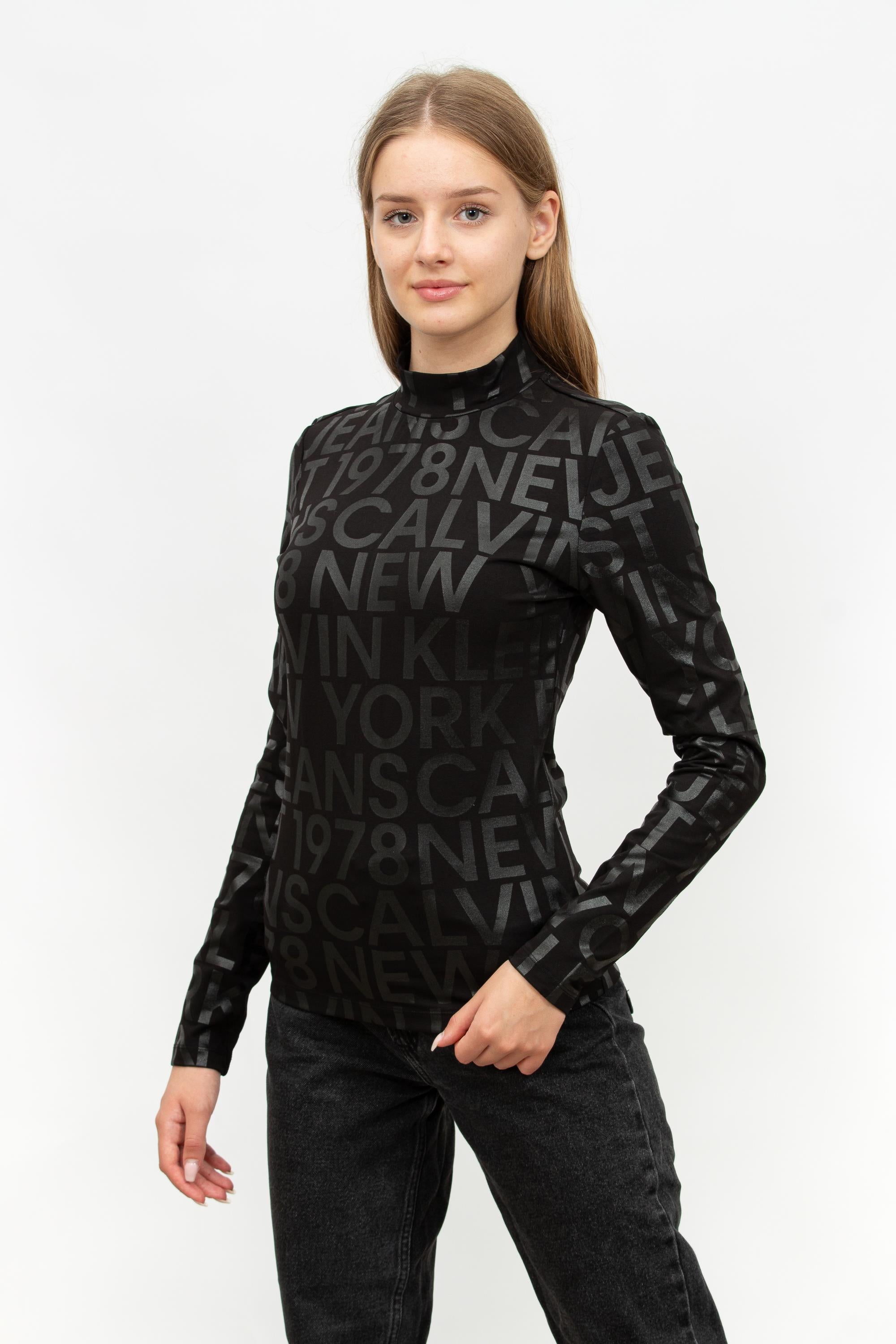 Calvin Klein Logo Aop Long Sleeve Top Kadın Uzun Kollu T-Shirt