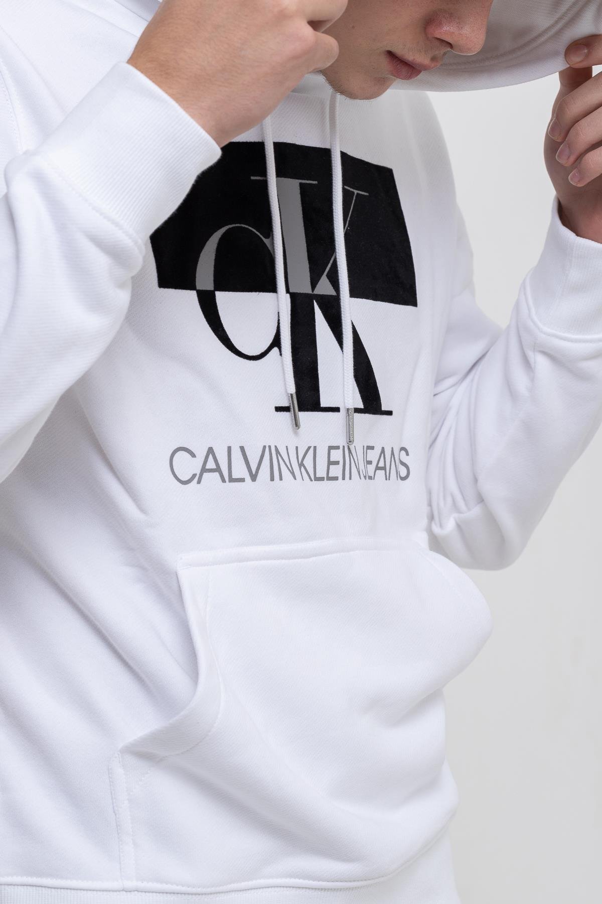 Calvin Klein Logo Baskılı Erkek Kapüşonlu Sweatshirt