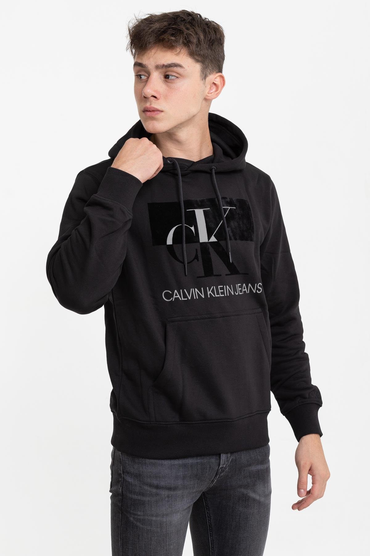 Calvin Klein Logo Baskılı Erkek Kapüşonlu Sweatshirt