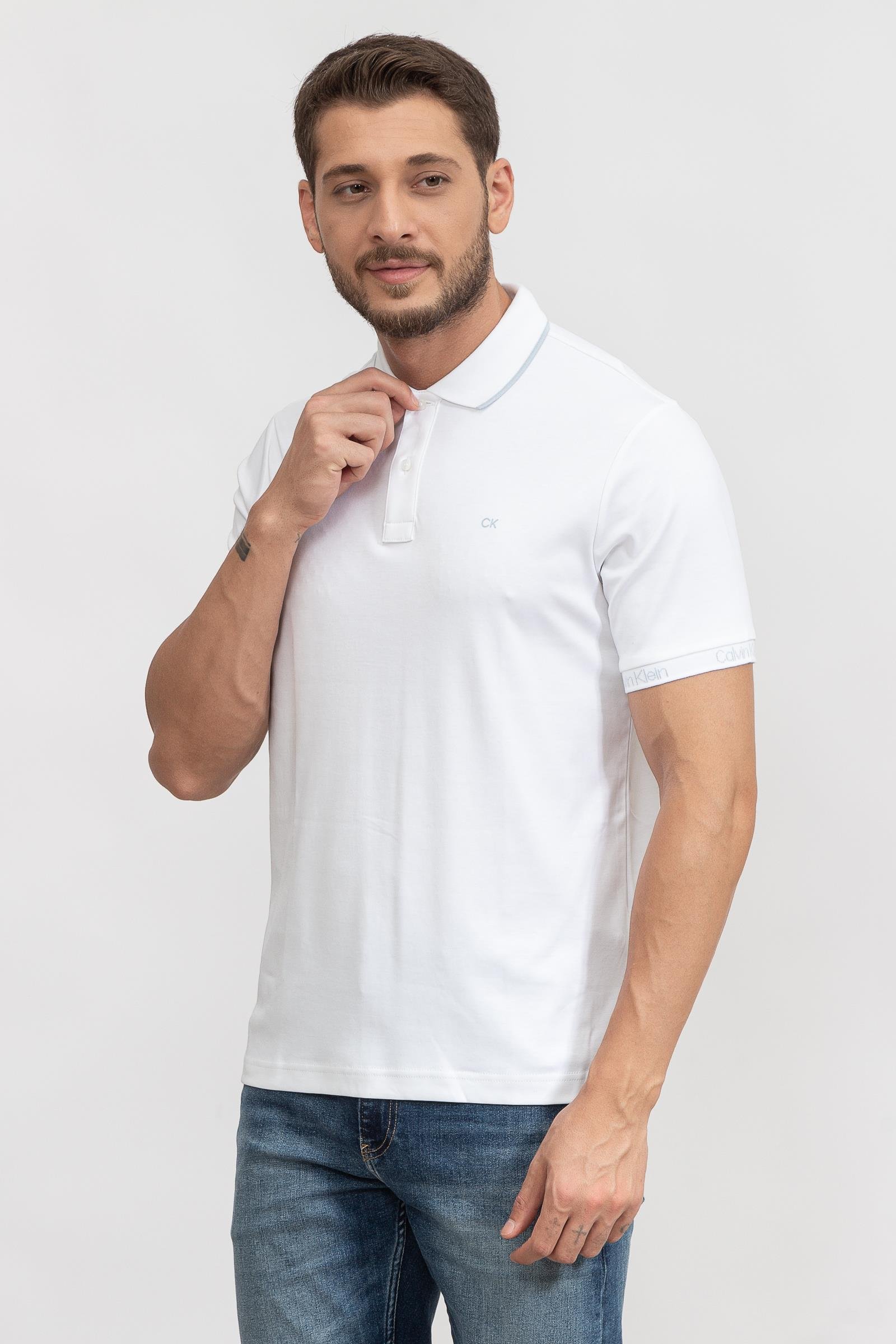 Calvin Klein Logo Jacquard Cuff Erkek Polo Yaka T-Shirt