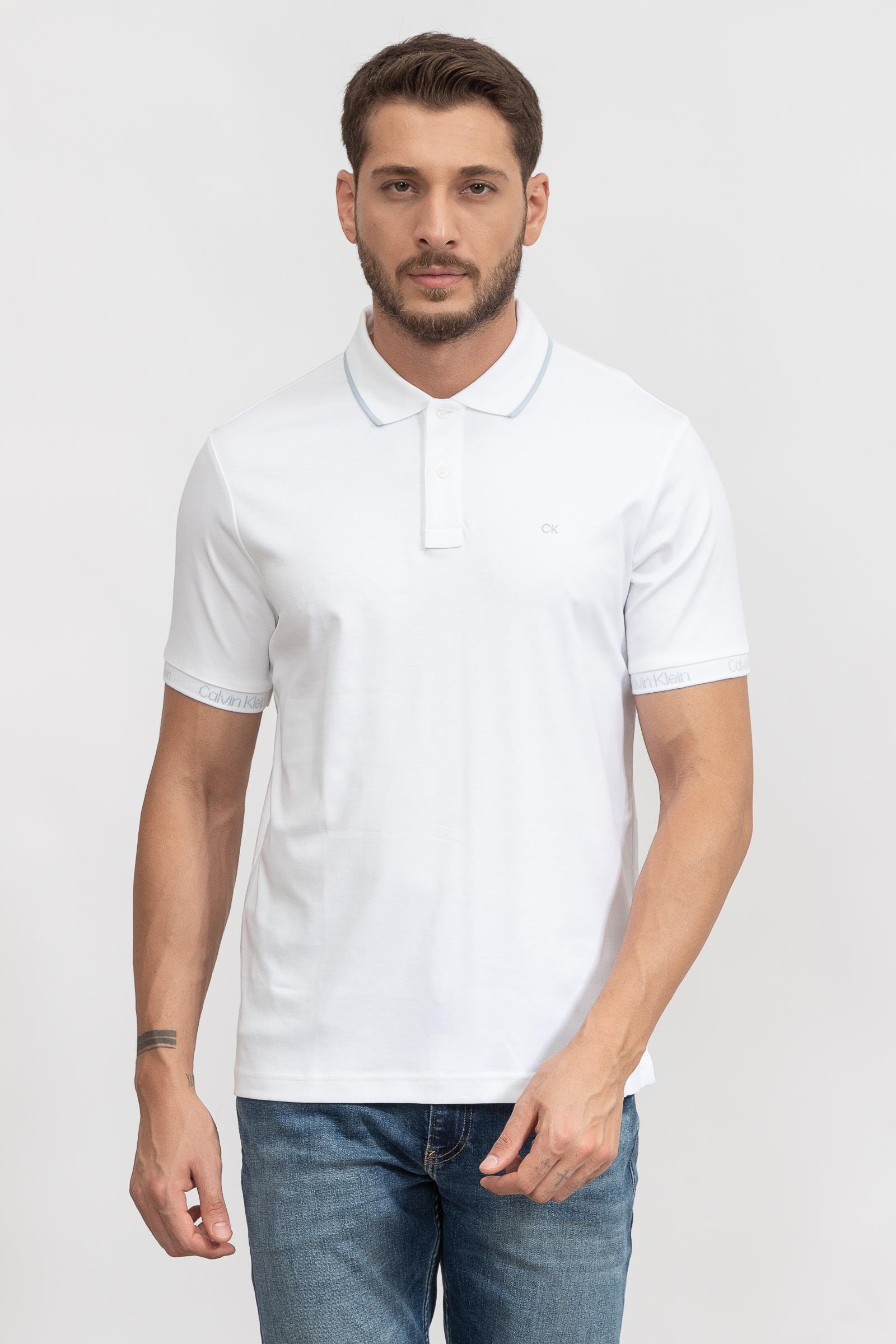 Calvin Klein Logo Jacquard Cuff Erkek Polo Yaka T-Shirt