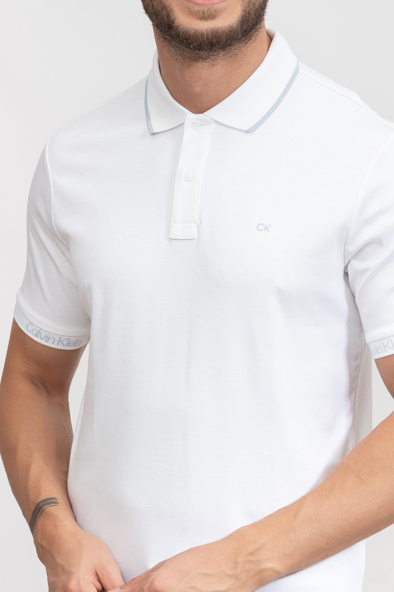 Calvin Klein Logo Jacquard Cuff Erkek Polo Yaka T-Shirt