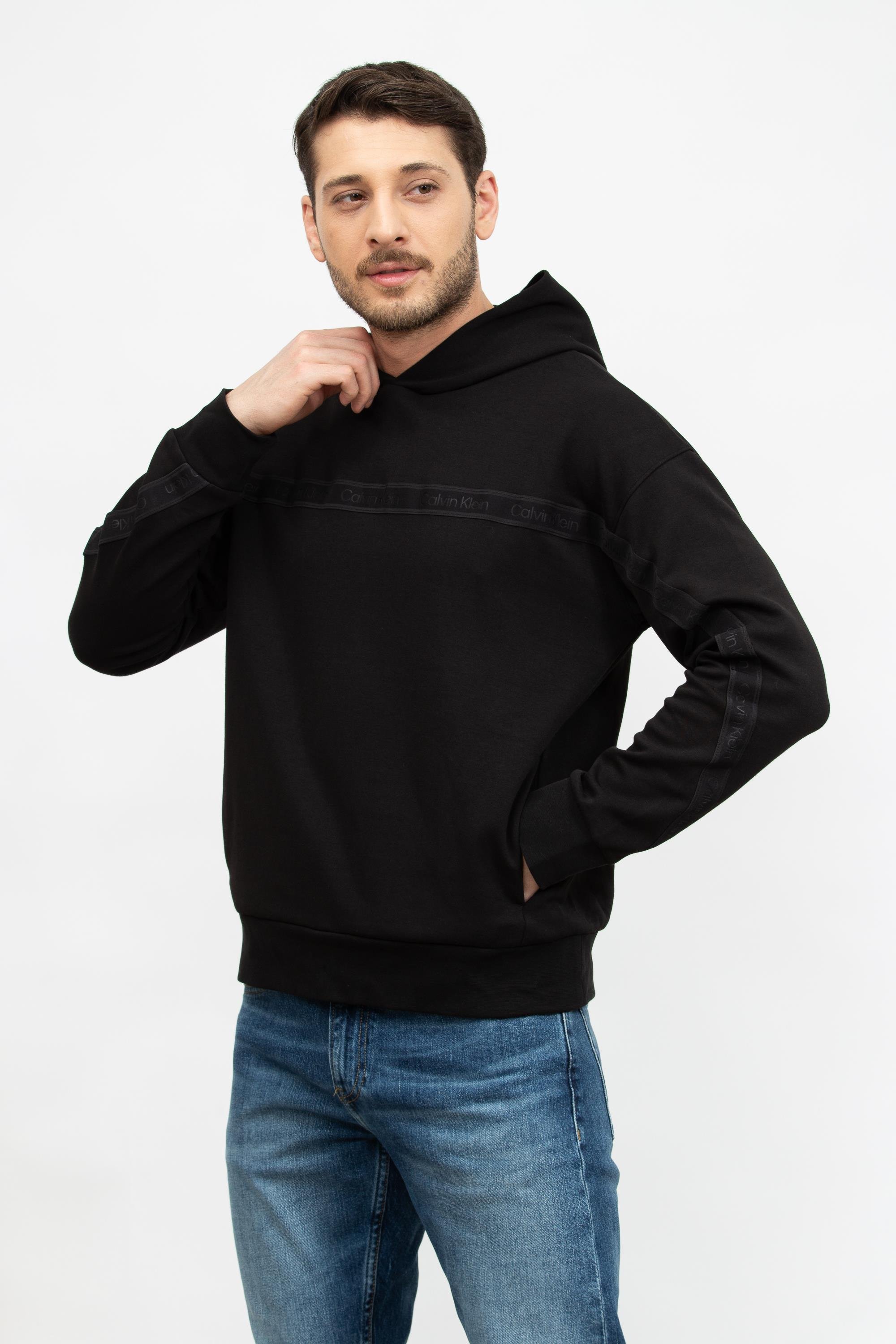 Calvin Klein Logo Tape Interlock Hoodie Erkek Kapüşonlu Sweatshirt