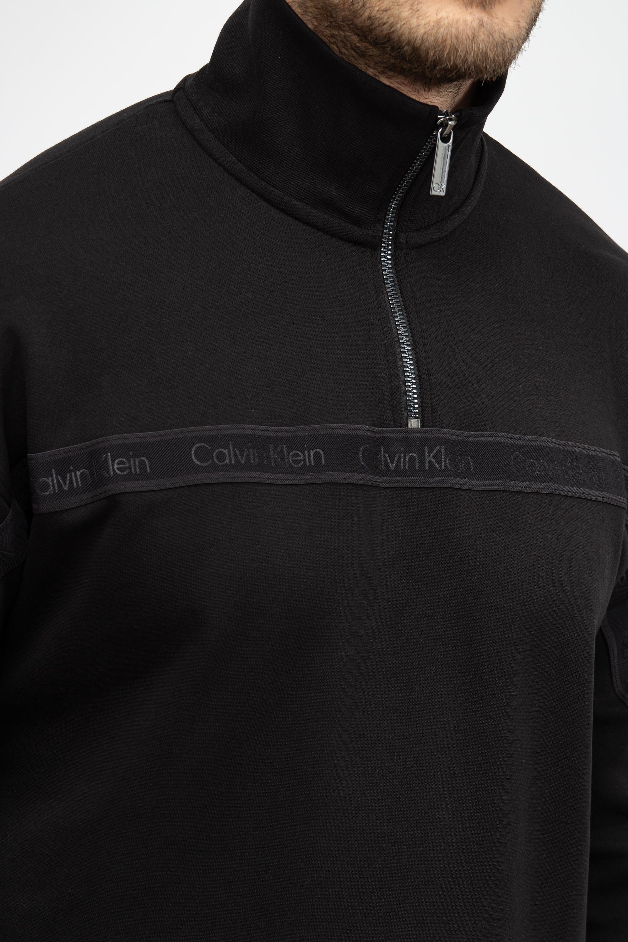 Calvin Klein Logo Tape Interlock Q-Zip Erkek Fermuarlı Sweatshirt