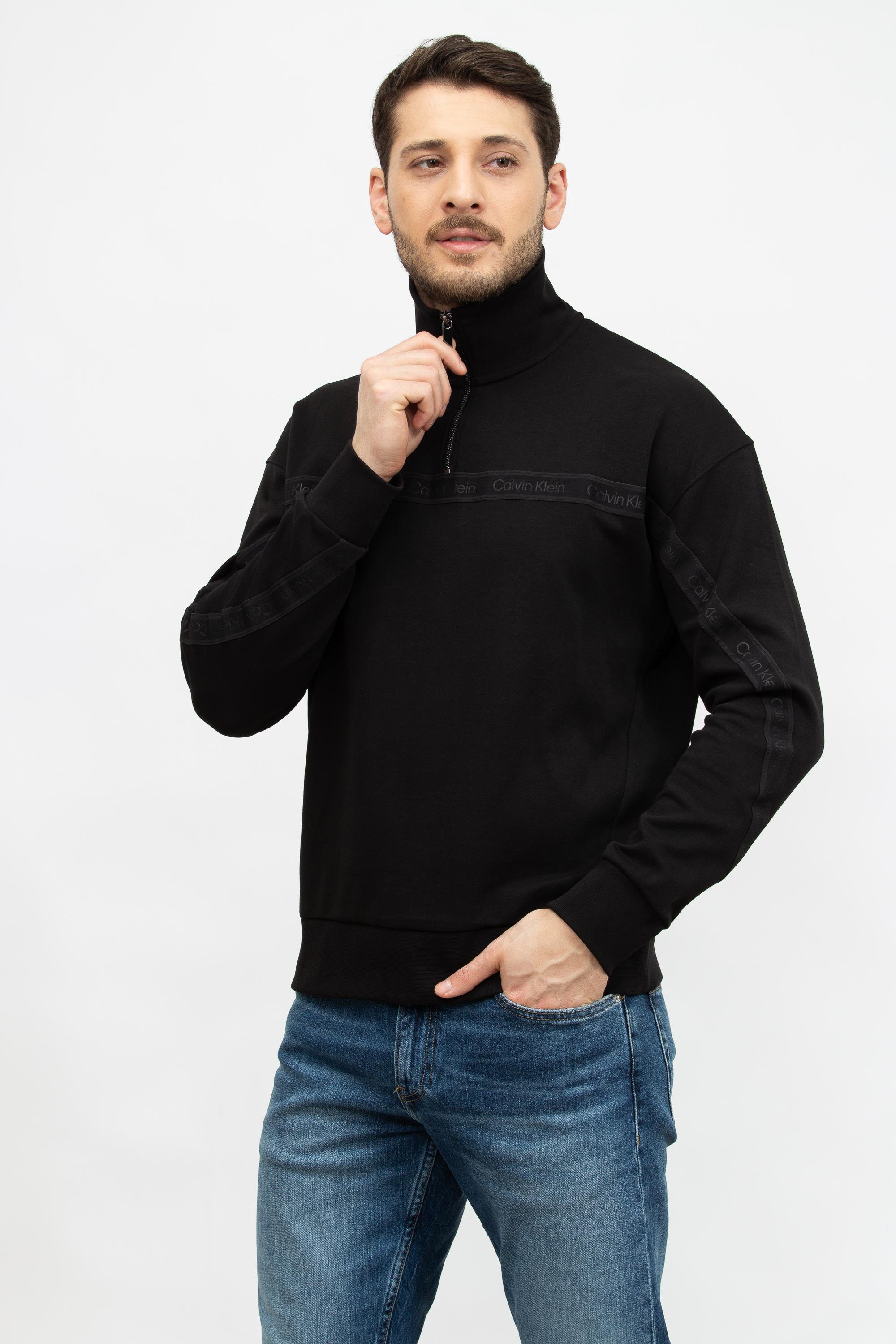 Calvin Klein Logo Tape Interlock Q-Zip Erkek Fermuarlı Sweatshirt