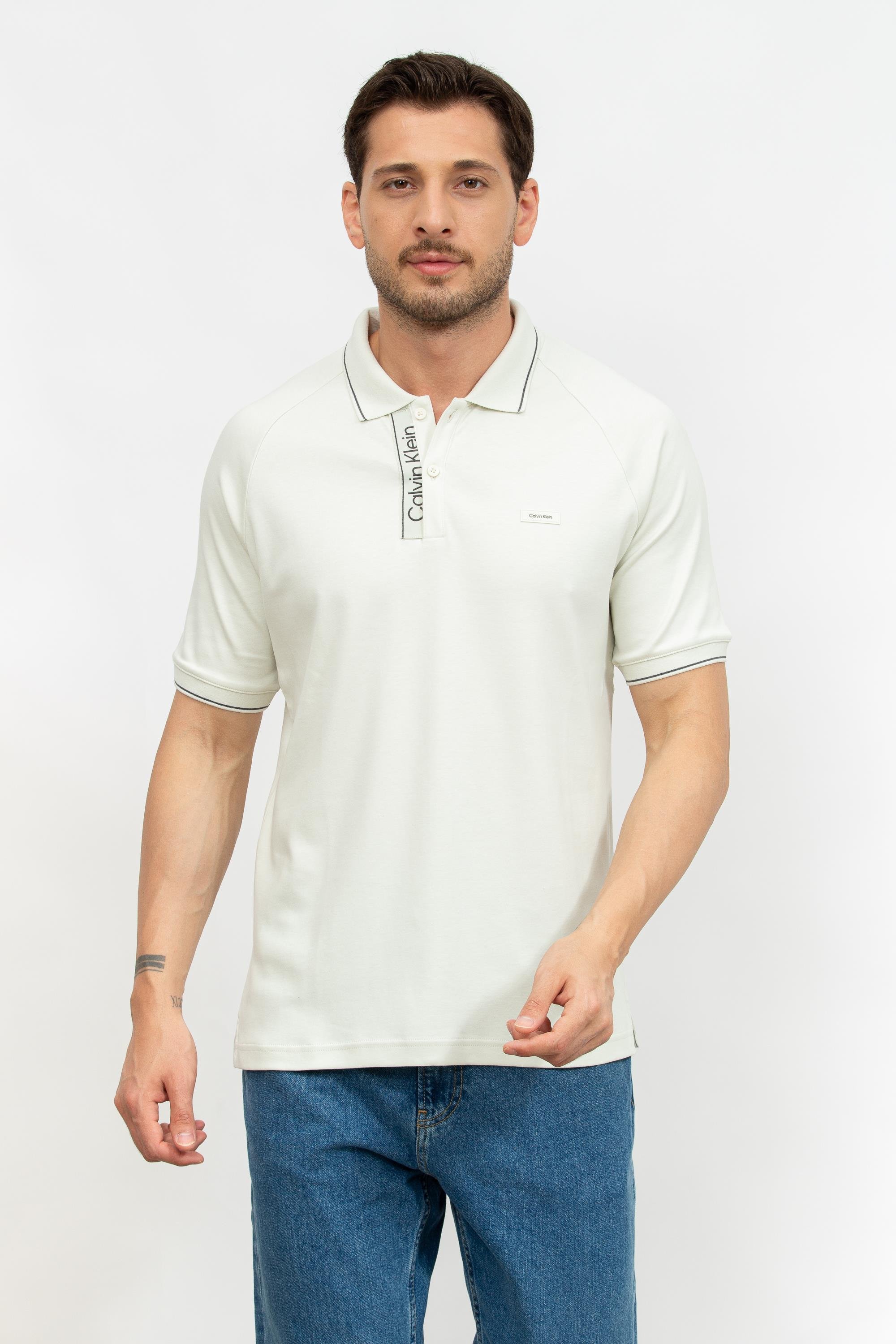Calvin Klein Logo Tape Placket Raglan Erkek Polo Yaka T-Shirt