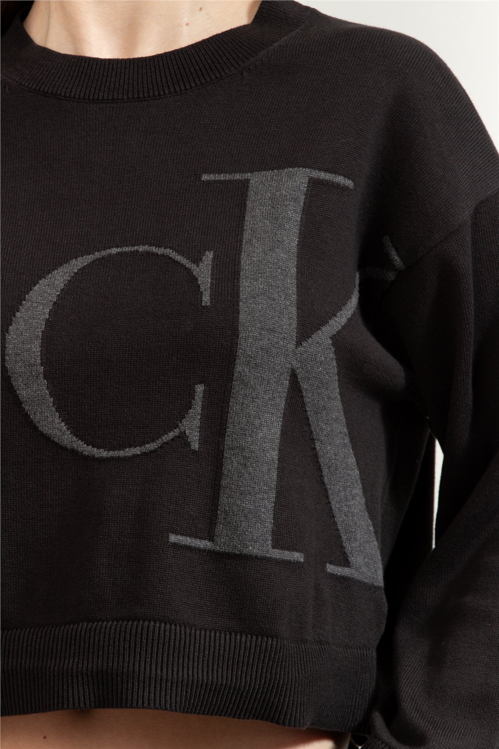 Calvin Klein Long Sleeve Smooth Cotton CK Jac Kadın Triko