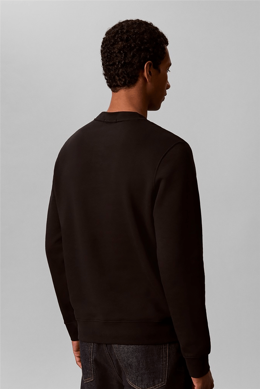 Calvin Klein Ls 350 Terry Spw Rubber Badge Cr Erkek Bisiklet Yaka Sweatshirt Siyah