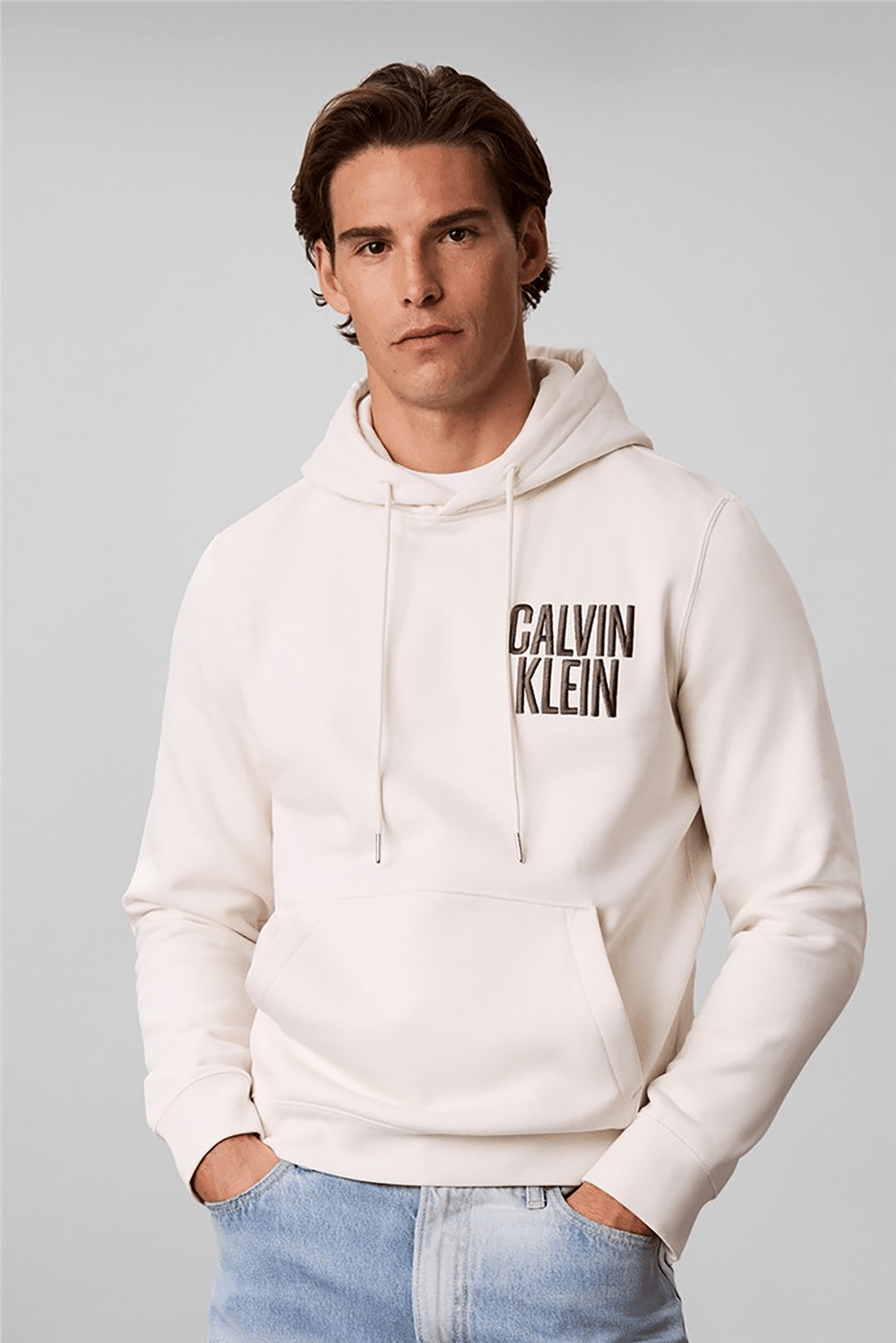 Calvin Klein Ls 350Fleece Eu Bold Clvn Kln Ho Erkek Bisiklet Yaka Sweatshirt Beyaz