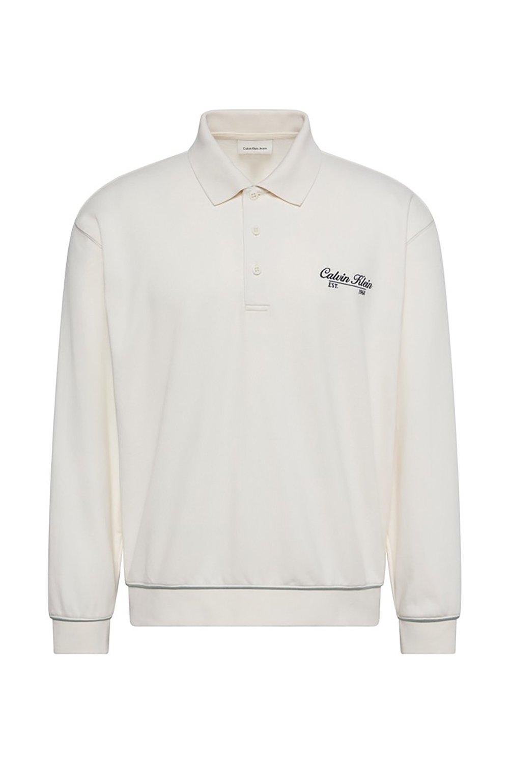 Calvin Klein Ls 350Gsm Terry Piped Polo Sweat Erkek Polo Yaka Sweatshirt Beyaz