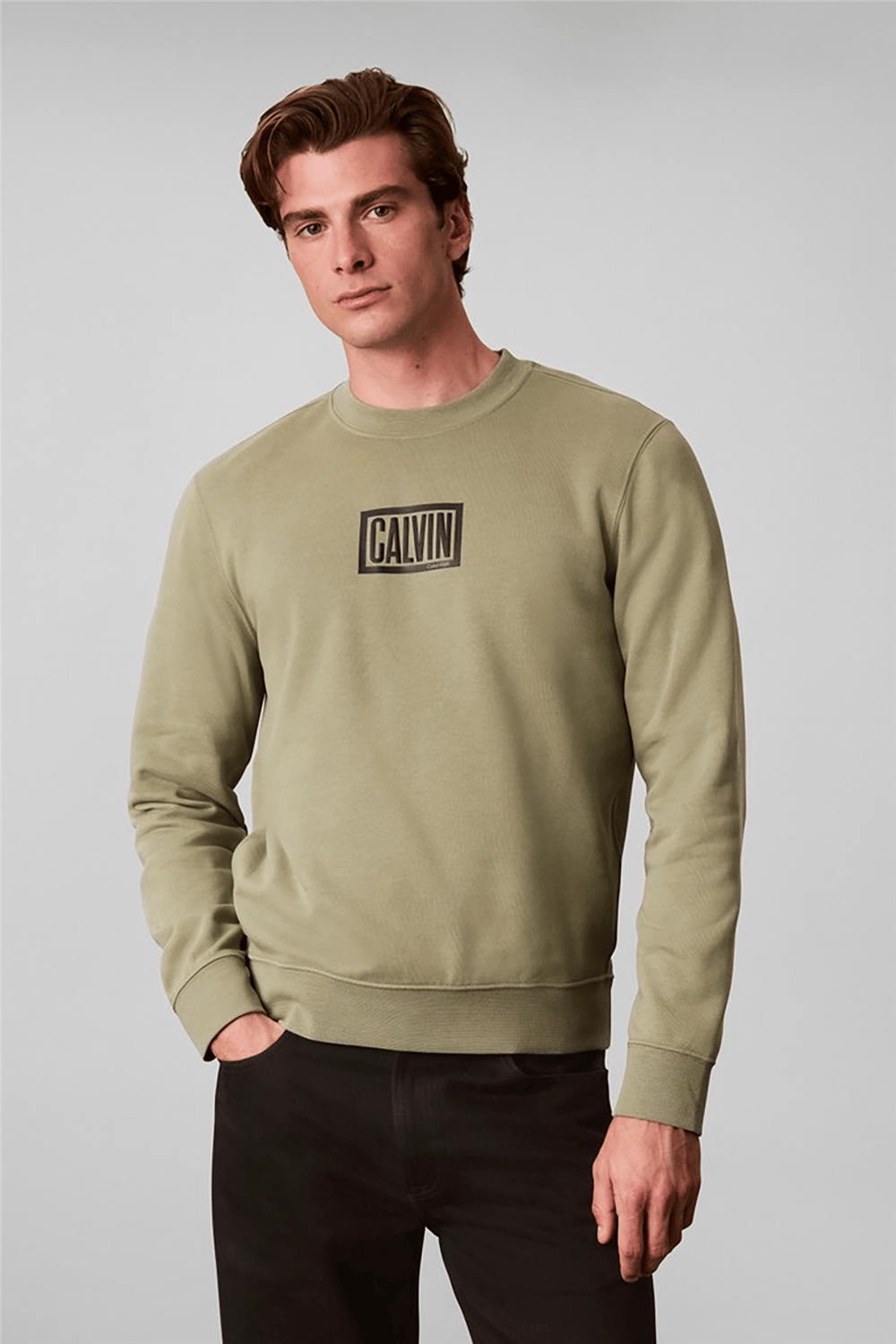 Calvin Klein Ls 350Terry Eu Clvin Box Logo Cn Erkek Bisiklet Yaka Sweatshirt