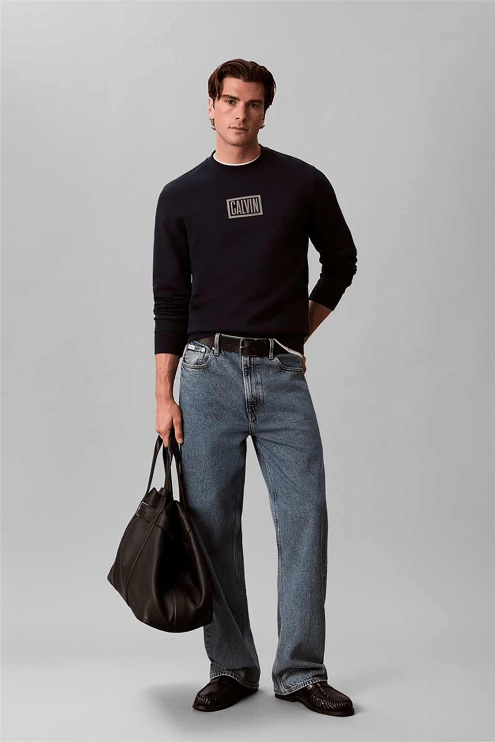 Calvin Klein Ls 350Terry Eu Clvin Box Logo Cn Erkek Bisiklet Yaka Sweatshirt Lacivert