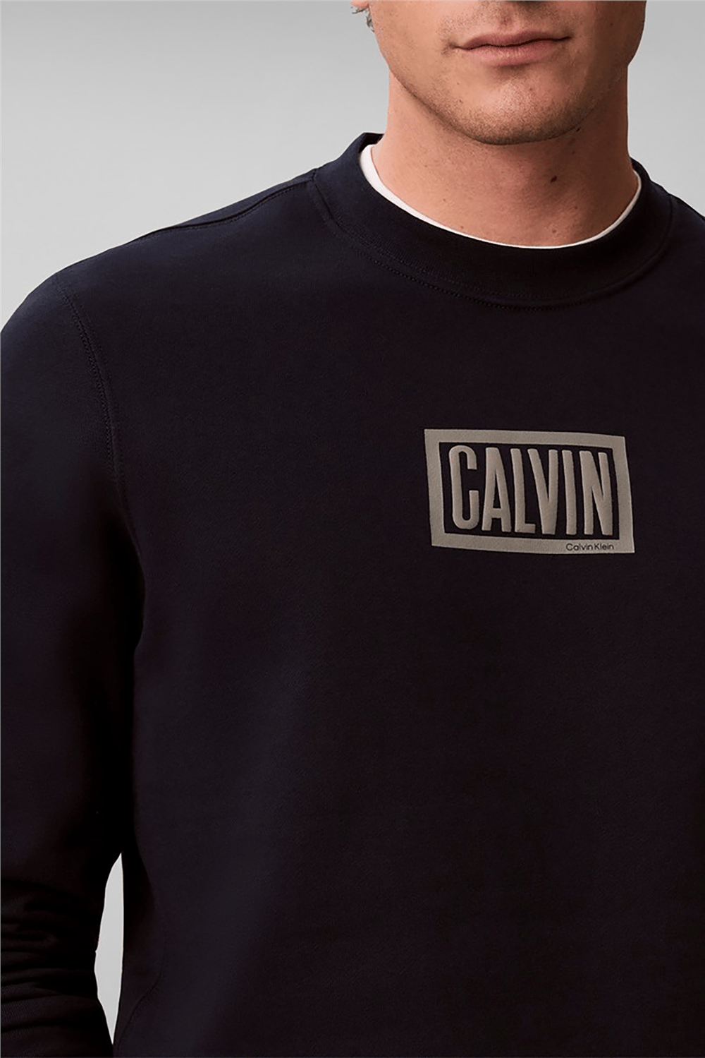 Calvin Klein Ls 350Terry Eu Clvin Box Logo Cn Erkek Bisiklet Yaka Sweatshirt Lacivert