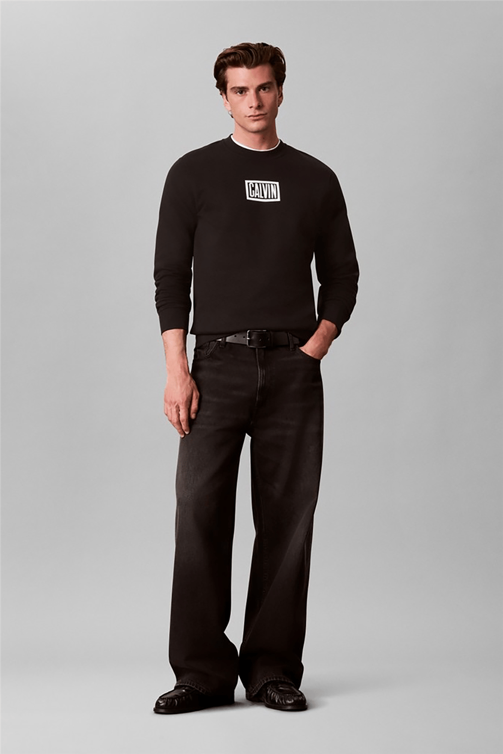 Calvin Klein Ls 350Terry Eu Clvin Box Logo Cn Erkek Bisiklet Yaka Sweatshirt Siyah