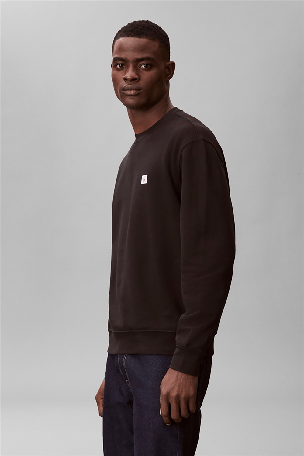 Calvin Klein Ls 350Terry Eu Whsl Badge Crewne Erkek Bisiklet Yaka Sweatshirt Siyah