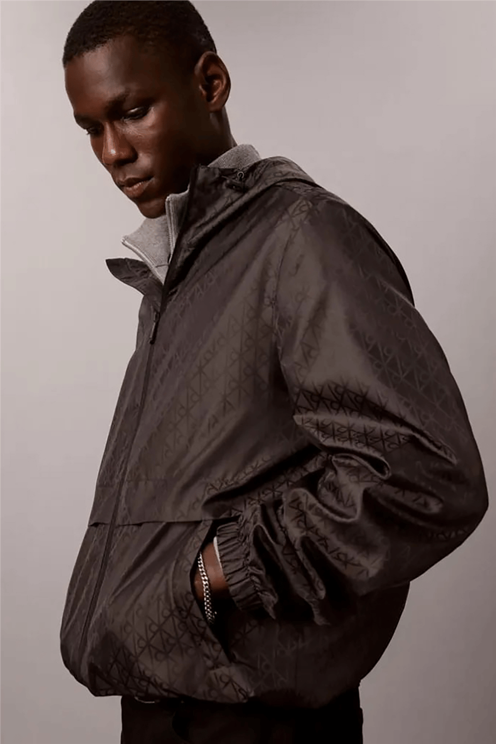 Calvin Klein Ls Aop Nylon Flange Windbreaker Erkek Rüzgarlık Siyah