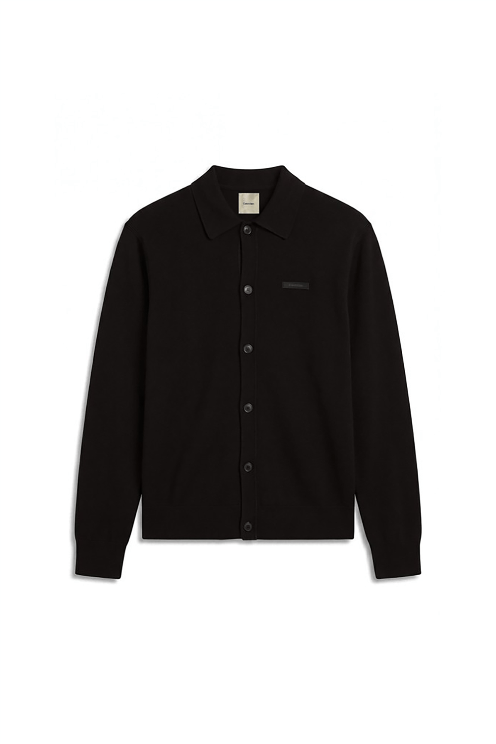 Calvin Klein Ls Ck Tech Knit Polo Button Fron Erkek Triko Siyah