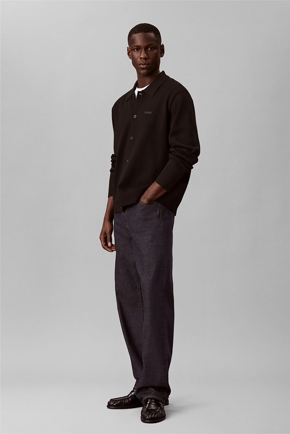 Calvin Klein Ls Ck Tech Knit Polo Button Fron Erkek Triko Siyah