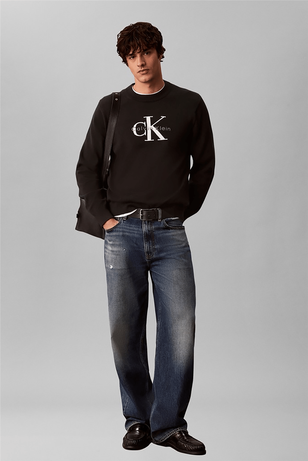 Calvin Klein Ls Clsc Cttn Mnlgo Crnk Str 12Gg Erkek Triko Siyah