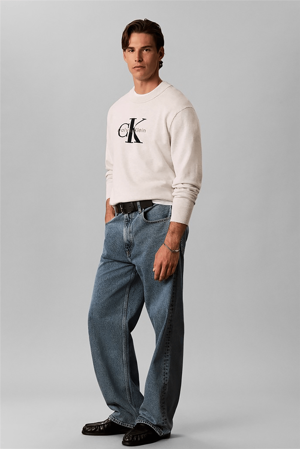 Calvin Klein Ls Clsc Cttn Mnlgo Crnk Str 12Gg Erkek Triko Beyaz