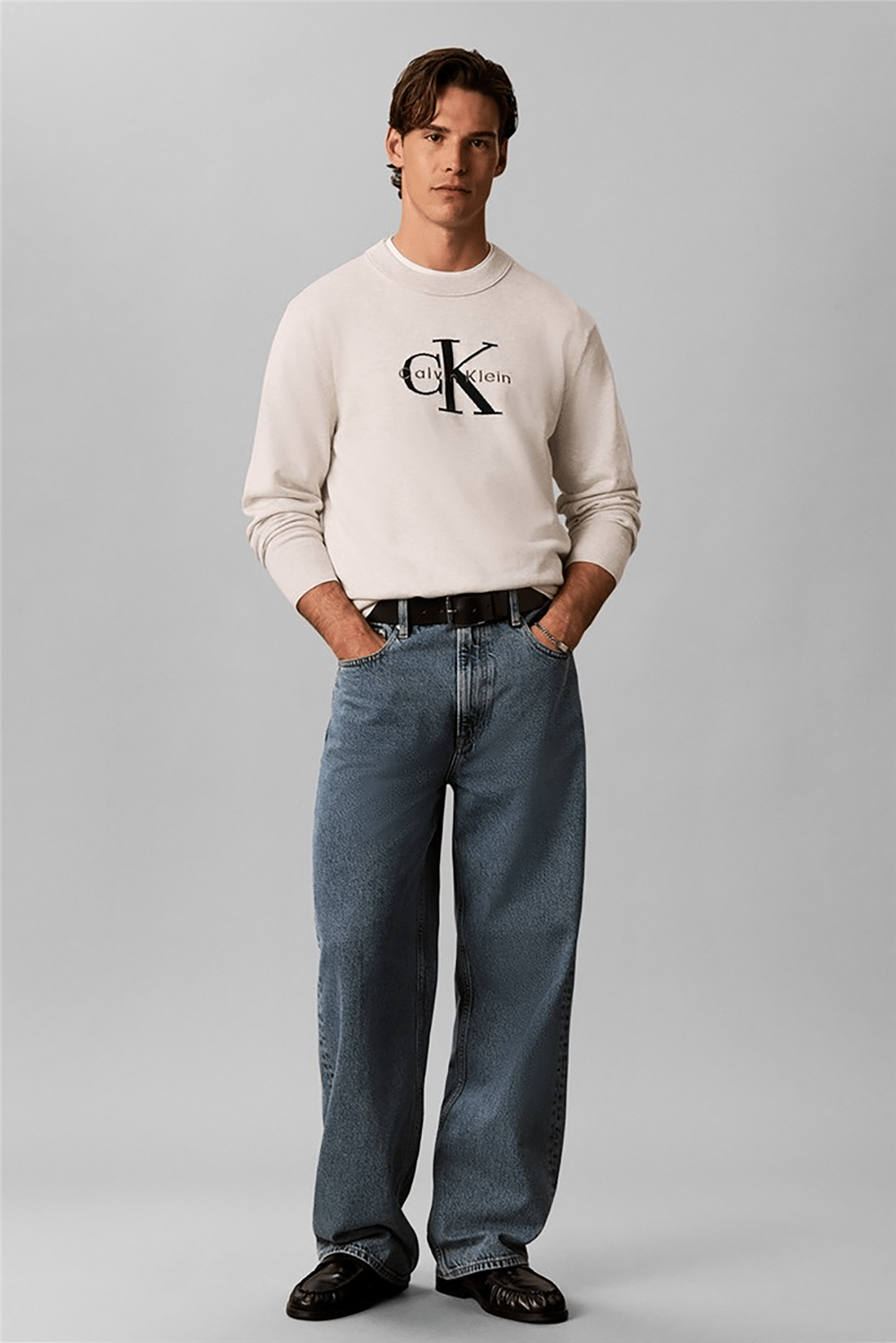 Calvin Klein Ls Clsc Cttn Mnlgo Crnk Str 12Gg Erkek Triko Beyaz