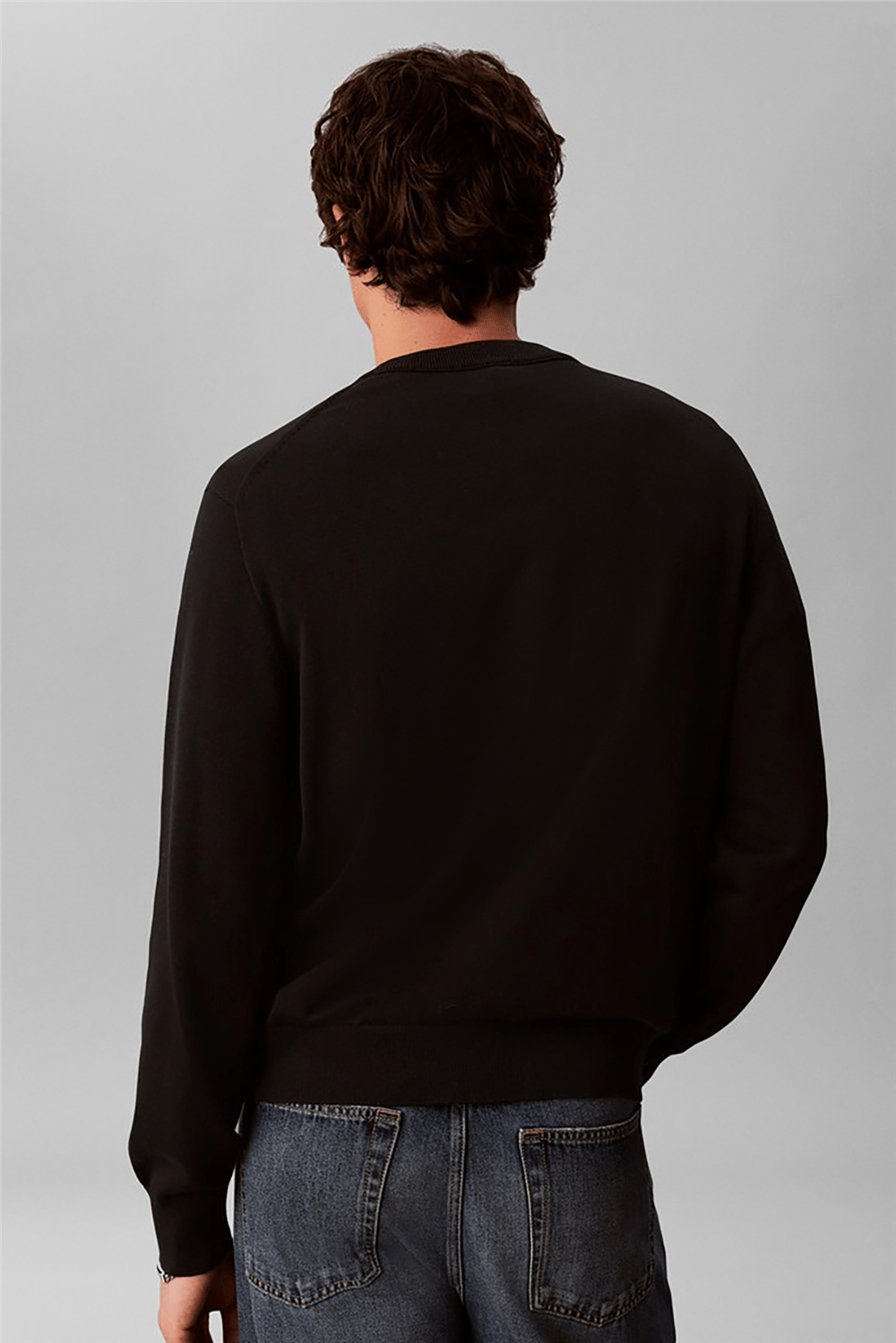 Calvin Klein Ls Clsc Cttn Mnlgo Crnk Str 12Gg Erkek Triko Siyah