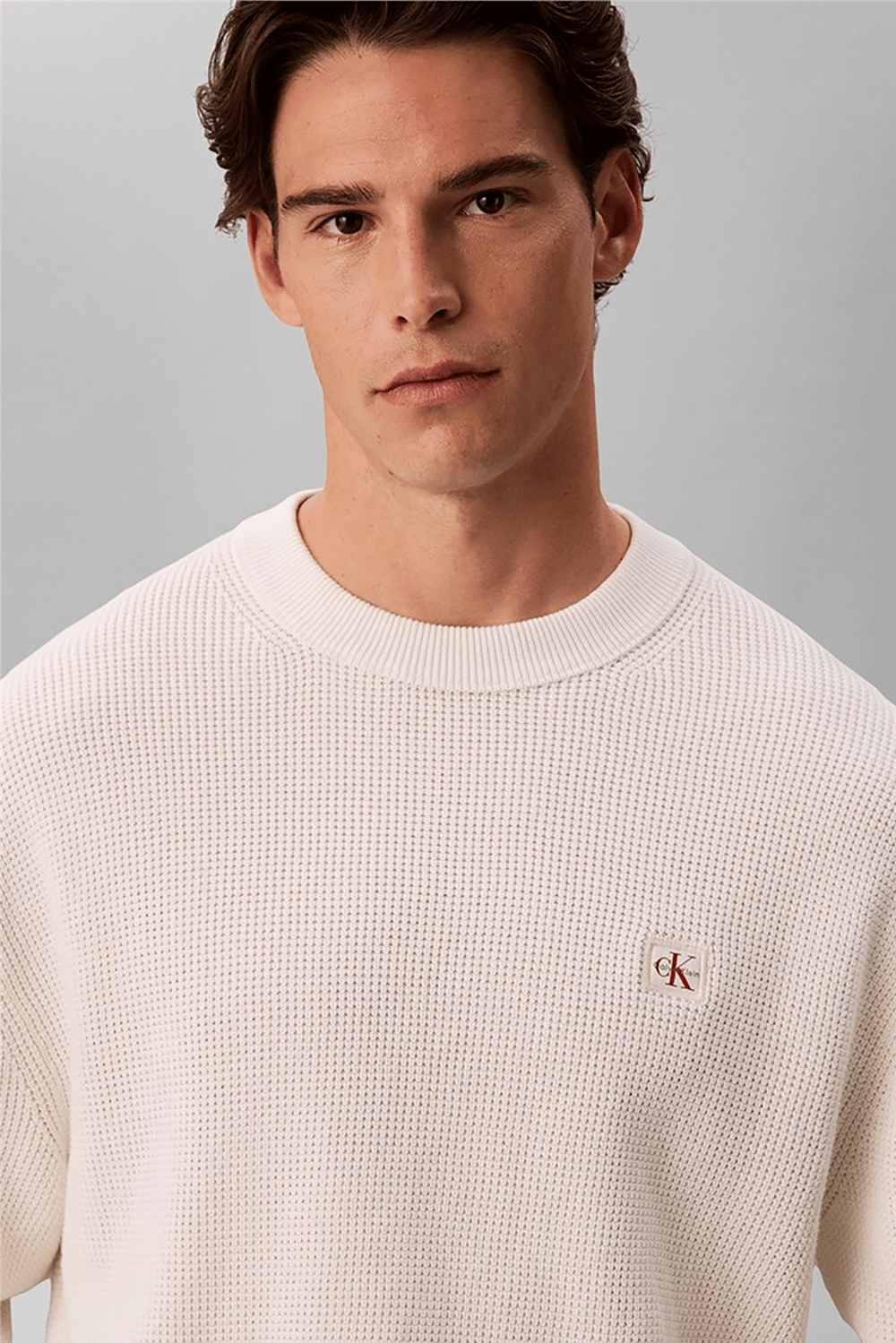 Calvin Klein Ls Clsc Cttn Wfl Crwnk Swtr 9Gg Erkek Triko Beyaz