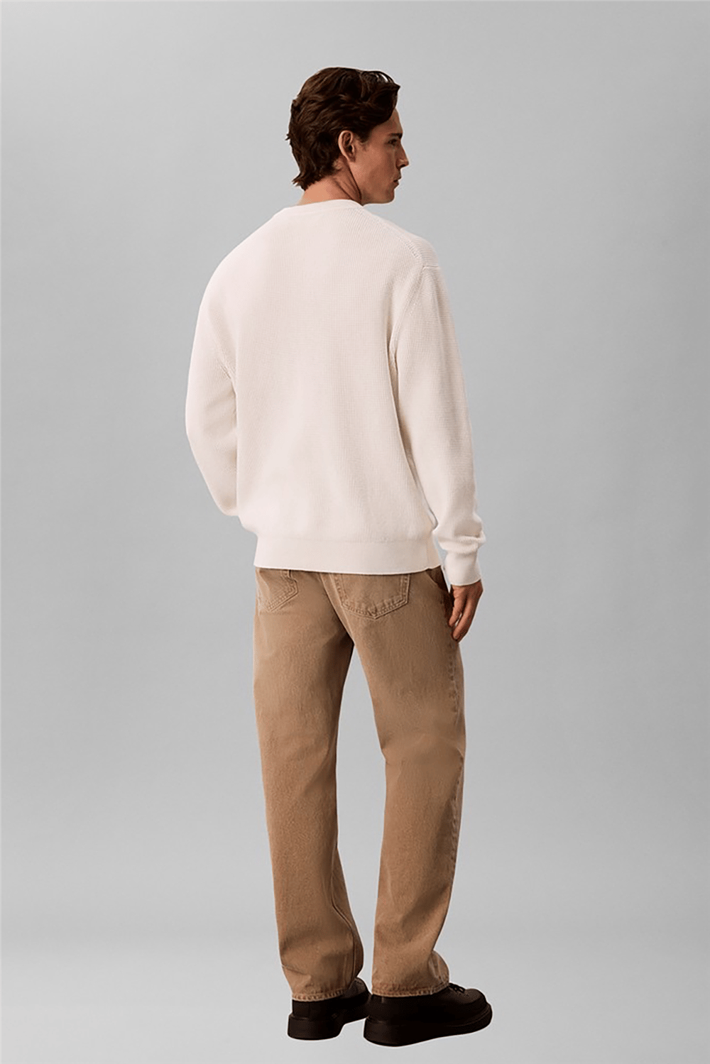 Calvin Klein Ls Clsc Cttn Wfl Crwnk Swtr 9Gg Erkek Triko Beyaz
