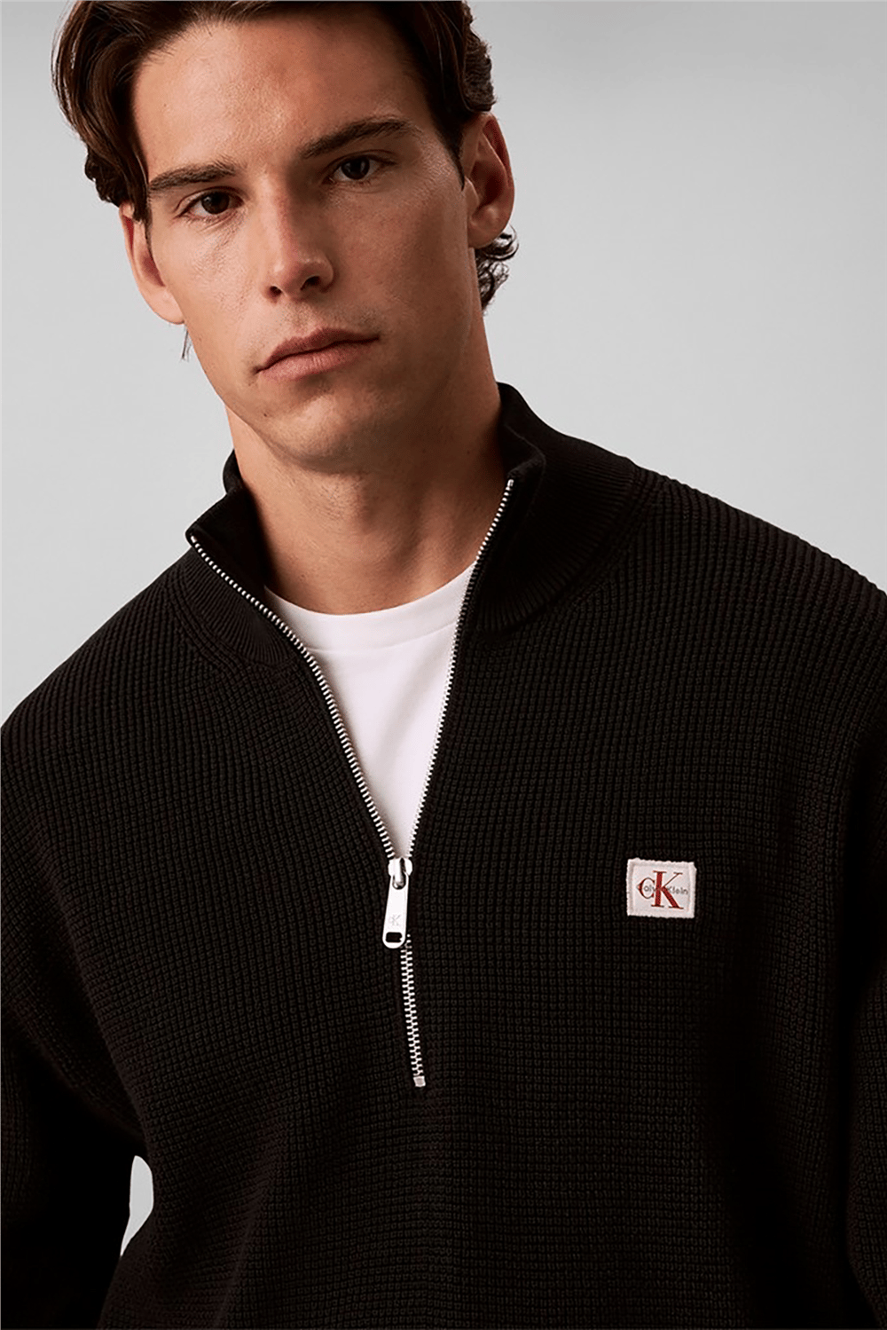 Calvin Klein Ls Clsc Cttn Wfle Qzip Swtr 9Gg Erkek Triko Siyah