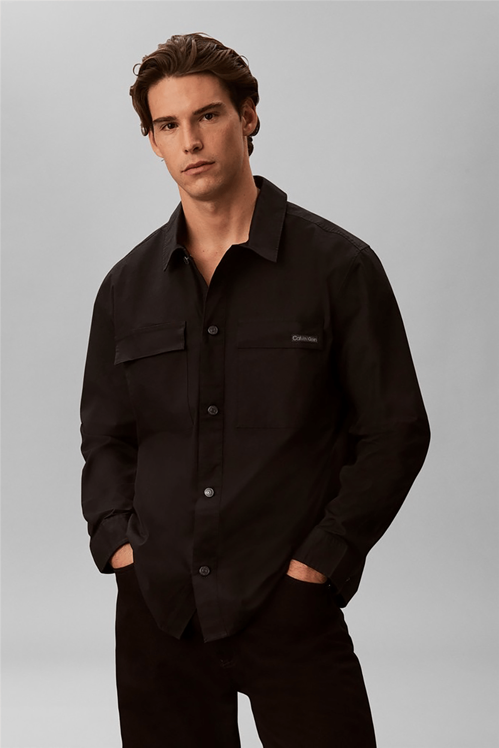 Calvin Klein Ls Cotton Nylon Utility Overshir Erkek Gömlek Siyah