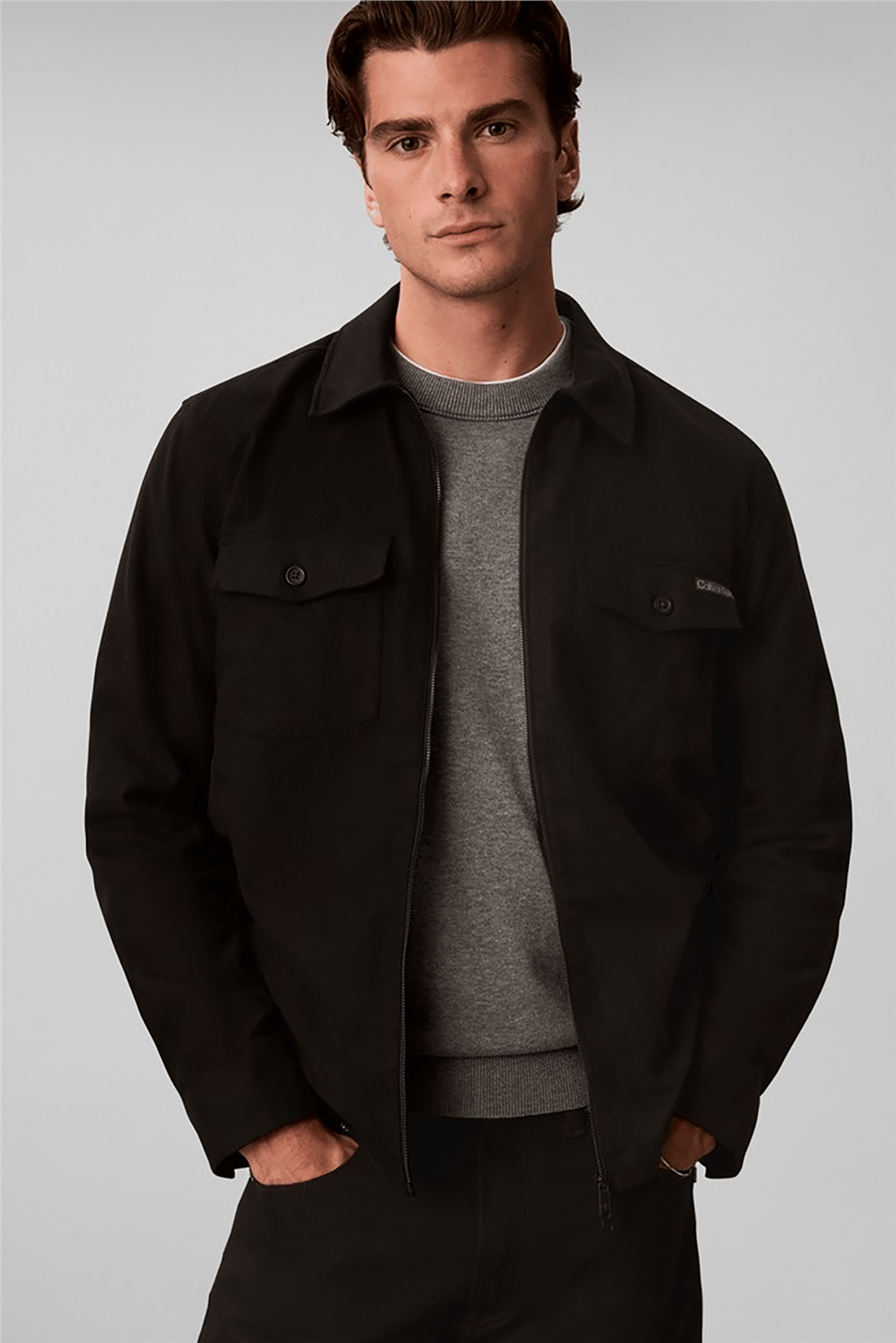 Calvin Klein Ls Easy Sld Cttn Flnl Overshrt Erkek Gömlek Siyah