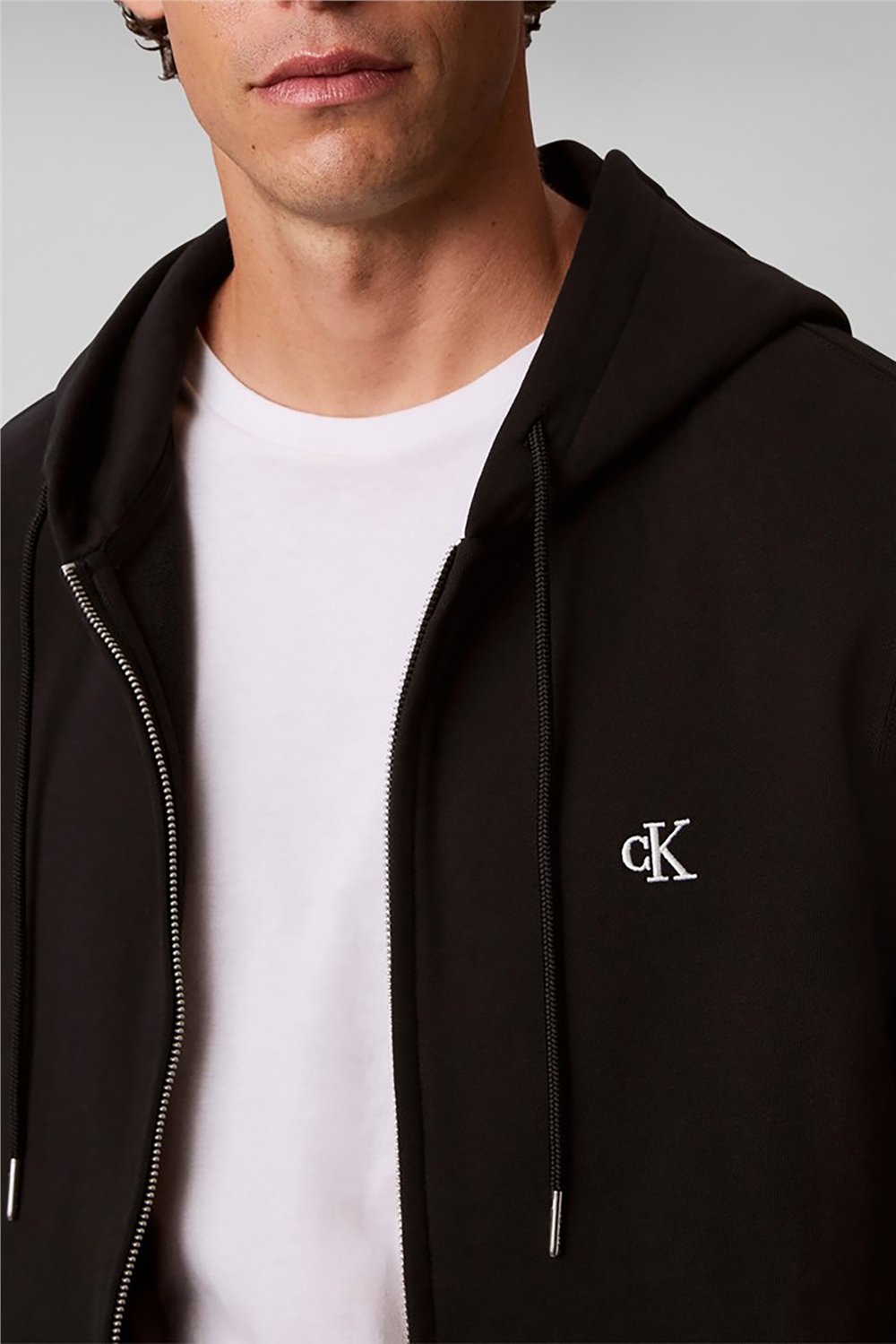 Calvin Klein Ls Eu 350Terry Mnogrm Fz Hoodie Erkek Kapüşonlu Sweatshirt Siyah
