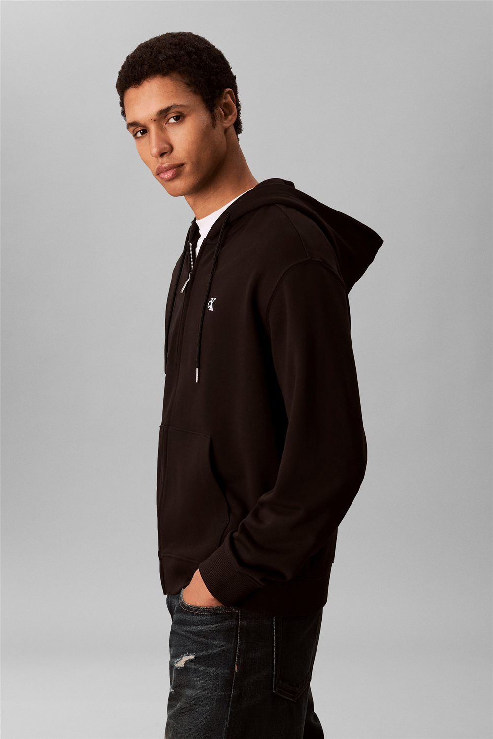 Calvin Klein LS Eu 350Terry Monogram Fz Hoodi Erkek Kapüşonlu Sweatshirt