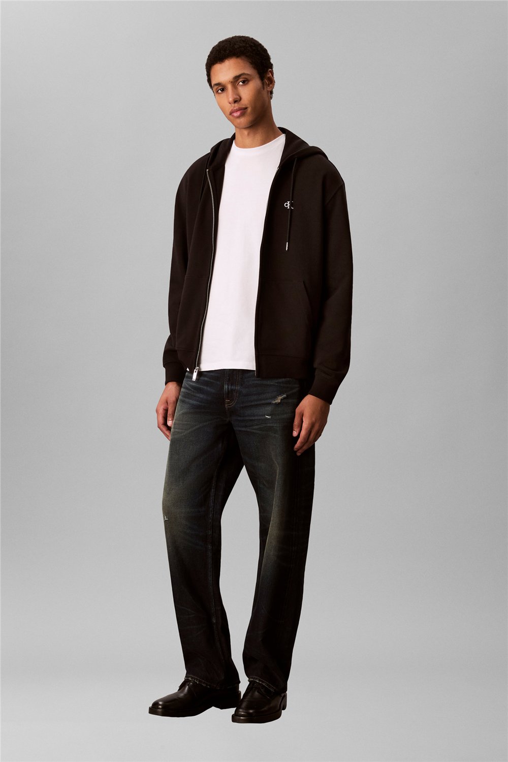 Calvin Klein LS Eu 350Terry Monogram Fz Hoodi Erkek Kapüşonlu Sweatshirt