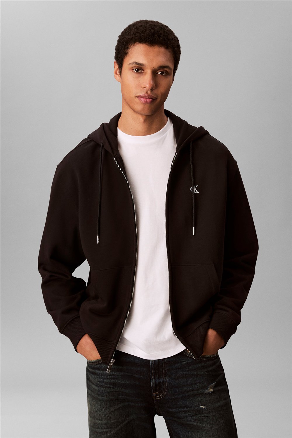 Calvin Klein LS Eu 350Terry Monogram Fz Hoodi Erkek Kapüşonlu Sweatshirt