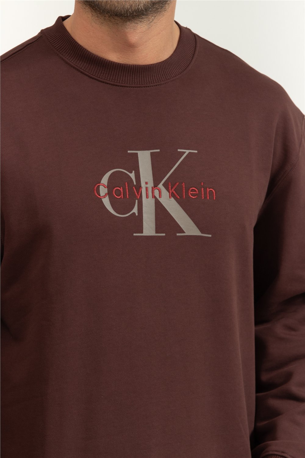 Calvin Klein LS Eu 350Terry Monologo Cn Swtsh Erkek Bisiklet Yaka Sweatshirt