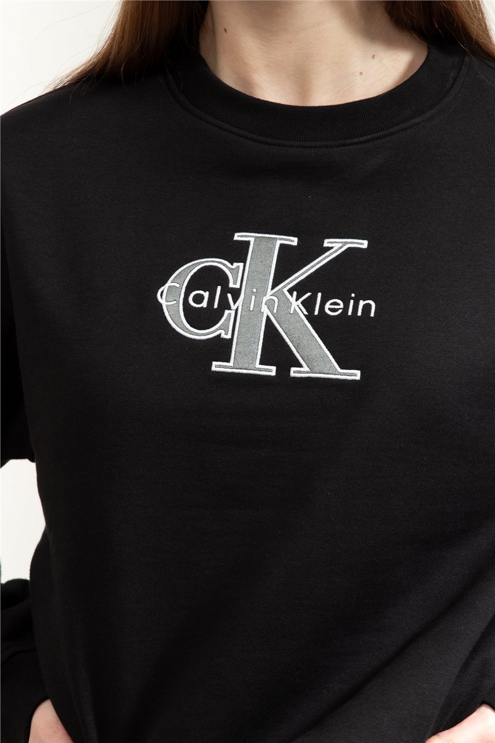 Calvin Klein LS Foil Monologo French Terry Rl Kadın Bisiklet Yaka Sweatshirt