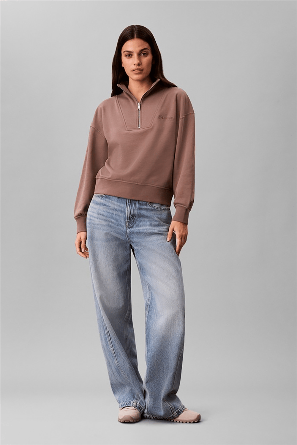 Calvin Klein Ls French Terry Standard Logo To Kadın Fermuarlı Sweatshirt